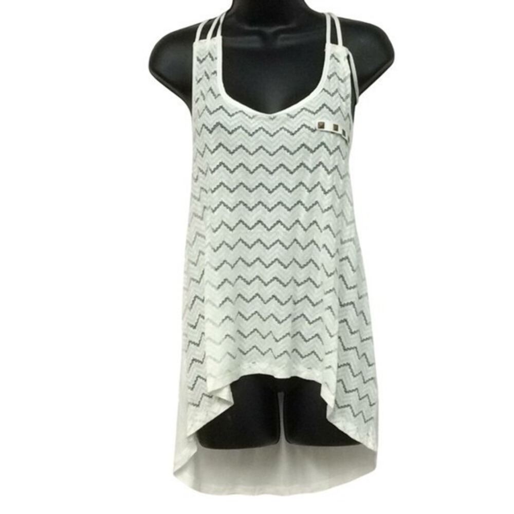 Chocolate USA White Chevron Lace Studded High Low Braided Racerback Tank Top M